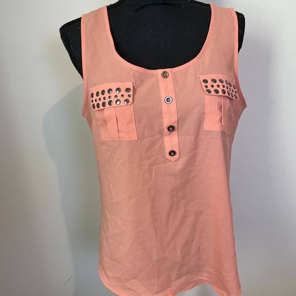Mine Pink Studded Womens sleeveless dress shirt Large